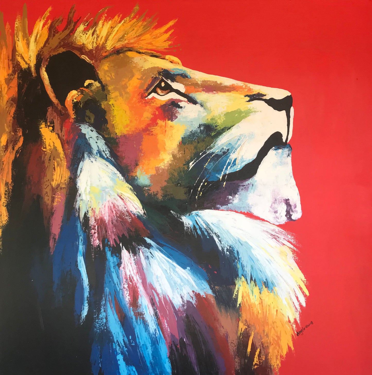 Lion on red